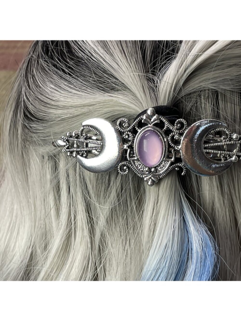 Festival Silver Purple Witch Crescent Celti Moon magic Spell Love Hair Clip Comb - Picture 12 of 12